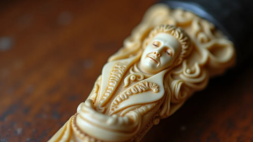 Vintage ivory shoehorn handle with a carved portrait