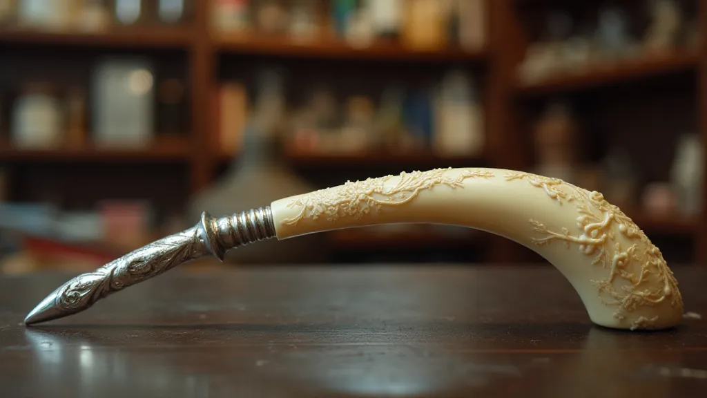 Detailed ivory shoehorn with silver handle