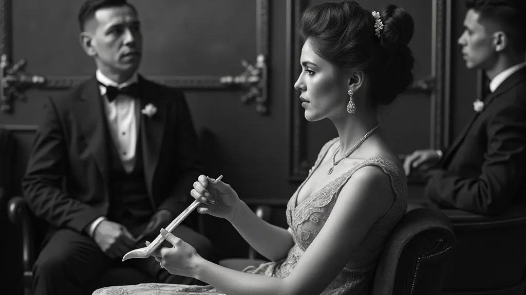 Vintage photo of a woman in an opera box with a shoehorn