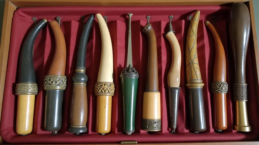 Display of vintage shoehorns made from various materials