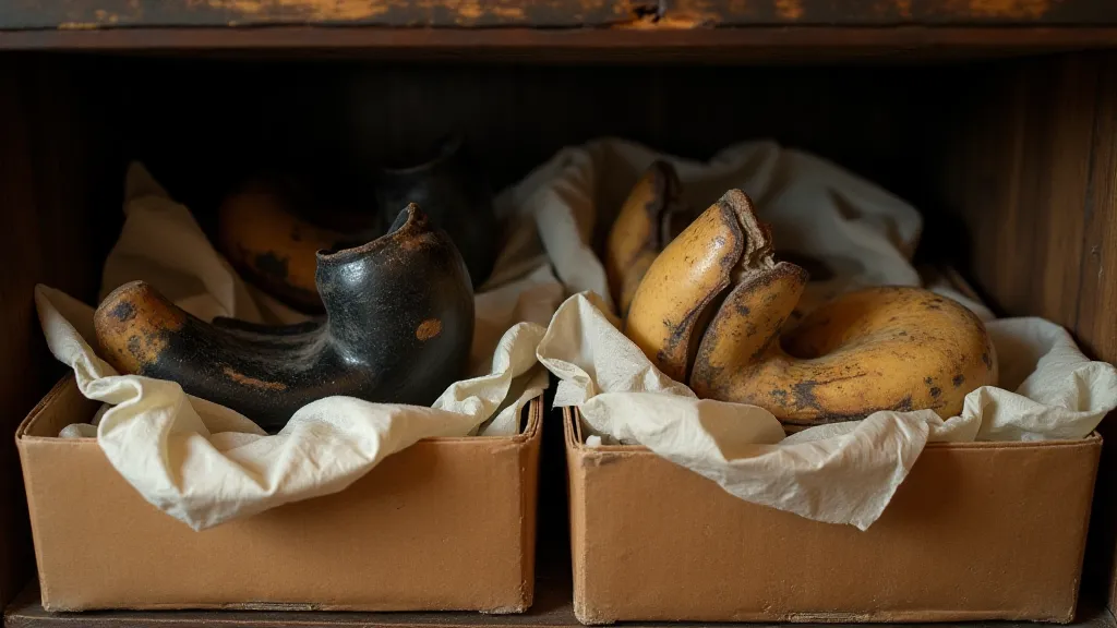Vintage shoehorns stored in archival boxes