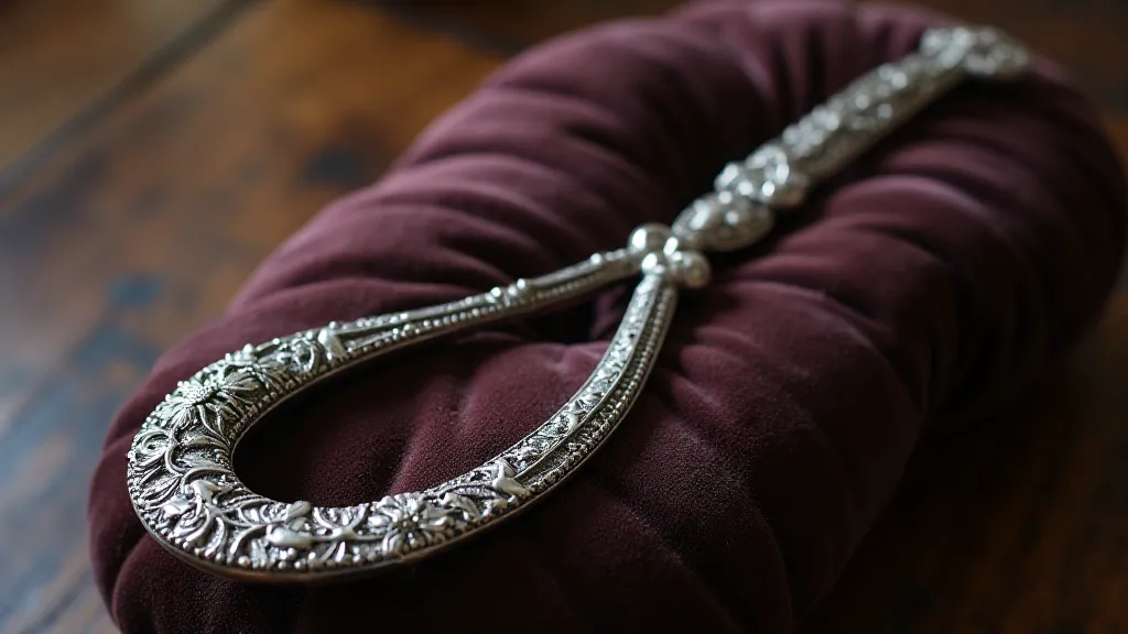 Detailed view of an antique silver shoehorn