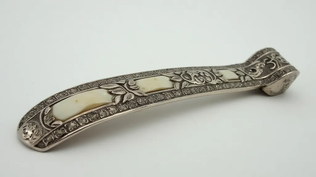 Vintage silver shoehorn handle with mother-of-pearl inlay