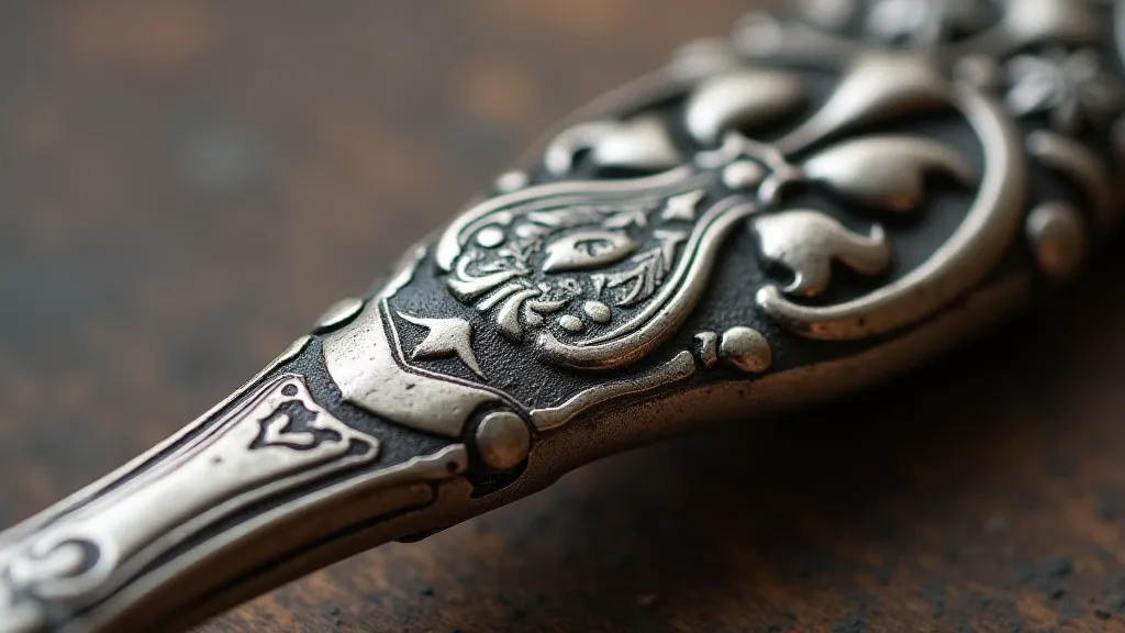 A close-up of a sterling silver shoehorn handle, showcasing hallmarks and intricate engraving.