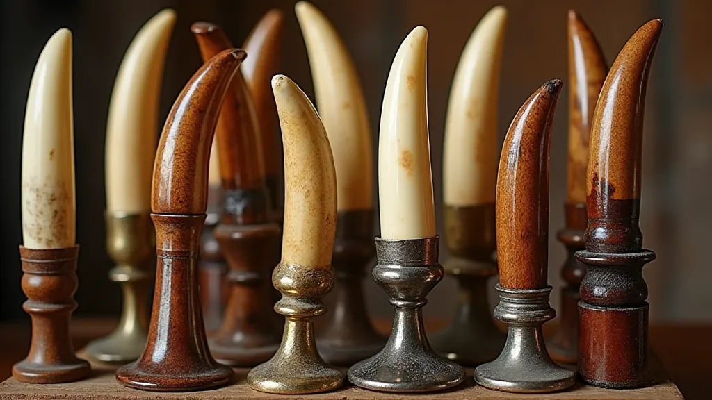 A display of various vintage shoehorns, highlighting the range of materials and designs.