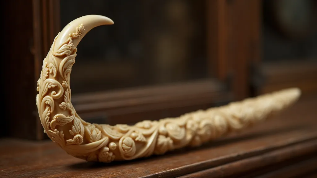 Vintage ivory shoehorn with ornate carving
