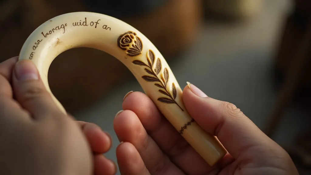 Vintage whalebone shoehorn with a carved rose handle